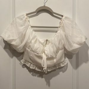 Missguided Puff Sleeve Chiffon Off Shoulder Crop Top Size 4